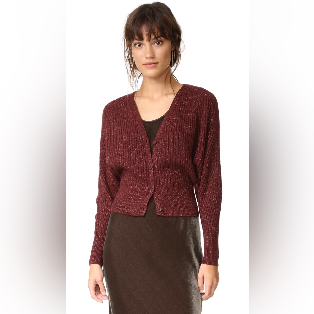 {alice + olivia} Morgan Ribbed Cardigan with gold lured size L